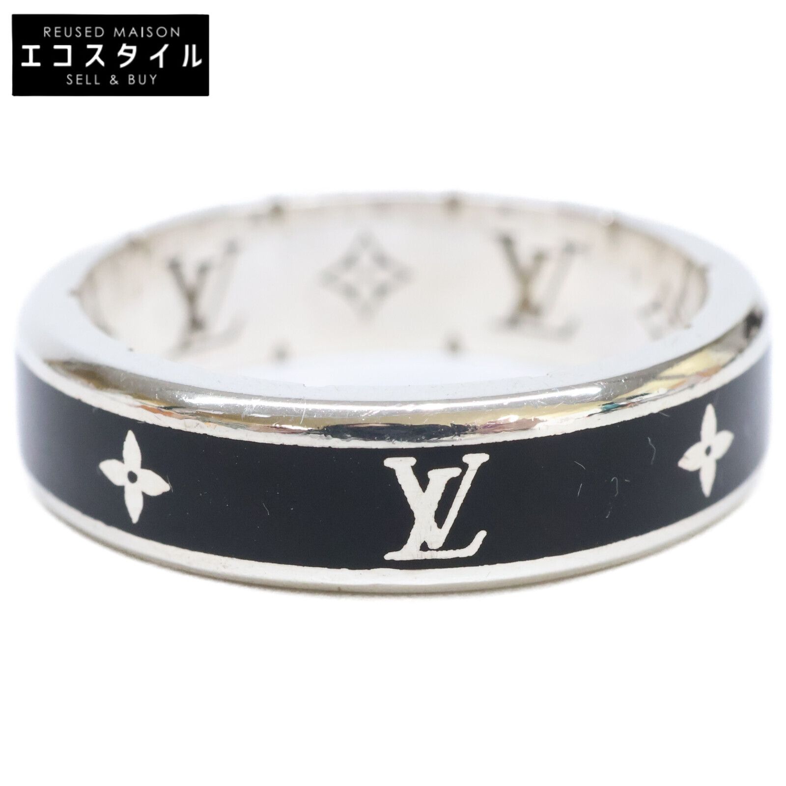希少 ルイヴィトン スパイク リング エナメル ブラック シルバー ロゴ 18号 louis-vuitton--