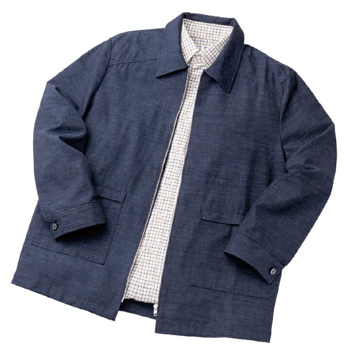 三河木綿 デザインブルゾン ネイビー系 M|L|LL 綿 手洗いOK