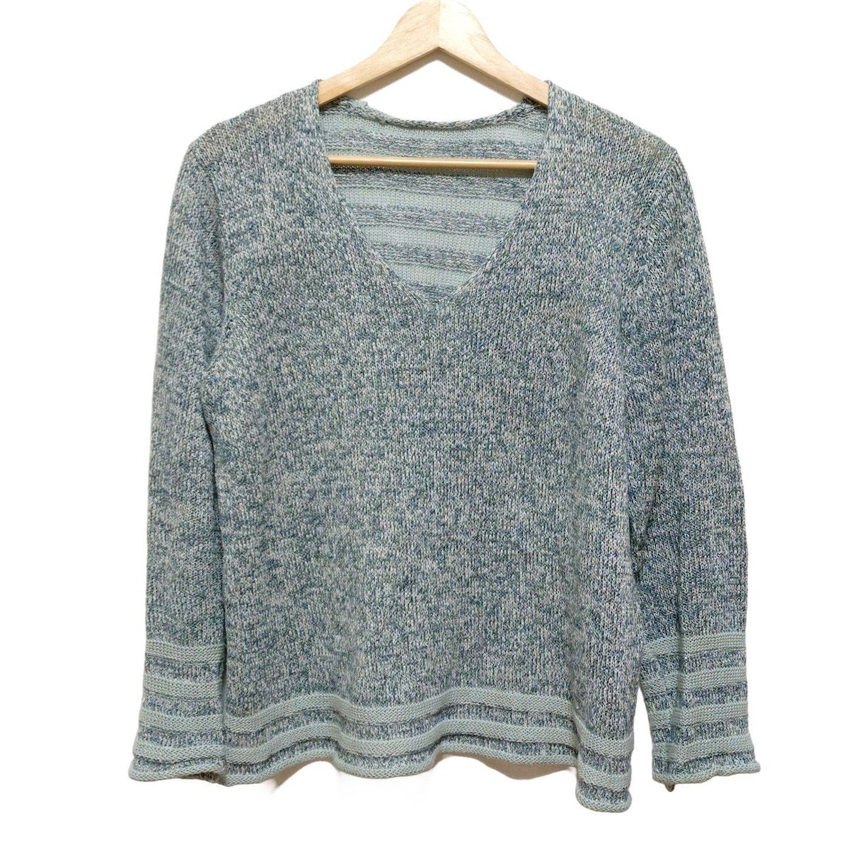 JURGEN LEHL ヨーガンレール 長袖セーター サイズM レディース - グリーン×白 Vネック ボーダー