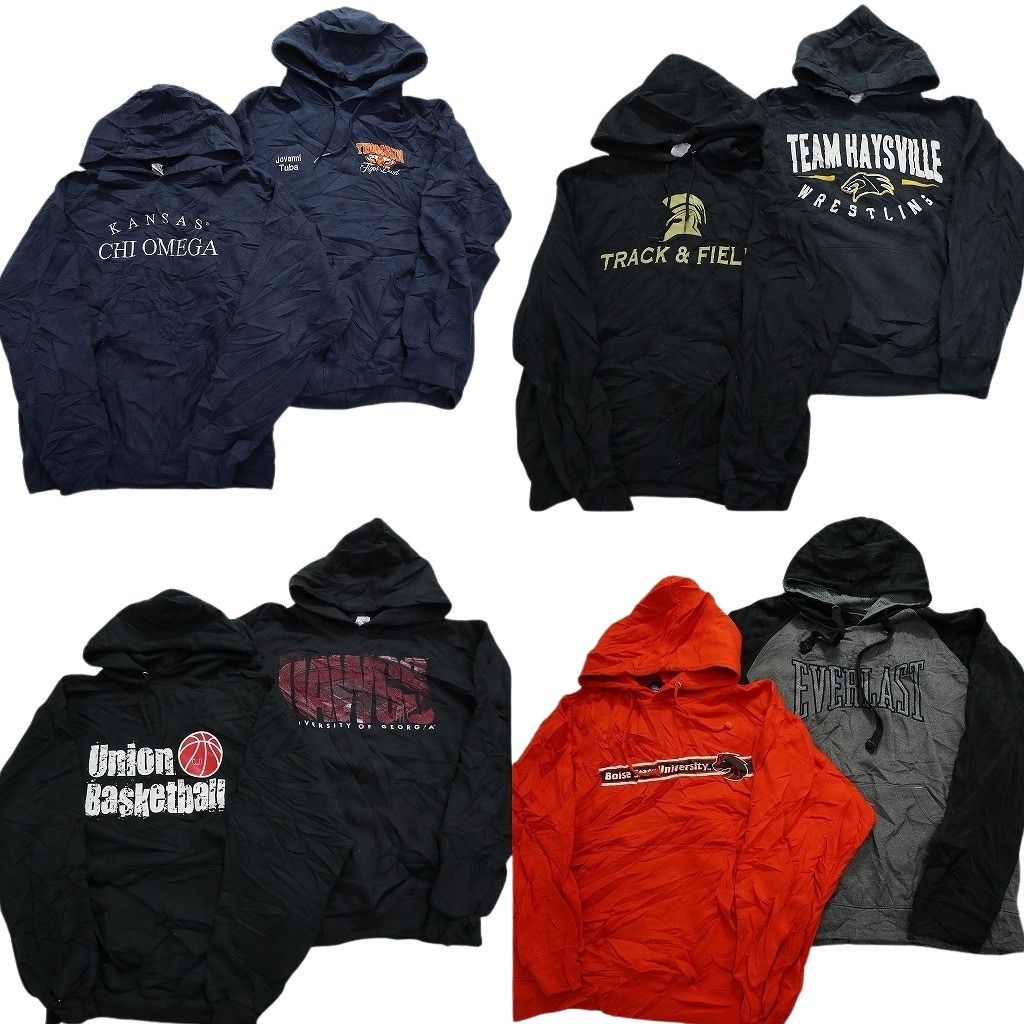 古着卸 まとめ売り カラー パーカースウェット 8枚セット (メンズ M /L ) ラグラン バスケットボール ブラック グレー MW4921