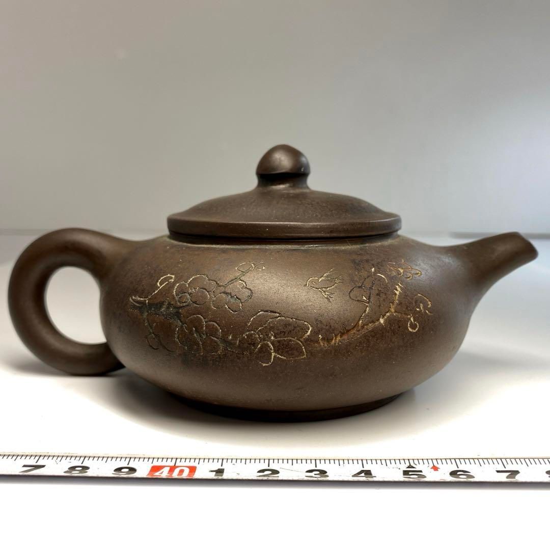 中国古玩 在銘 朱泥急須 横幅約16㎝ 東Y6-0530 2Fトヒチサ