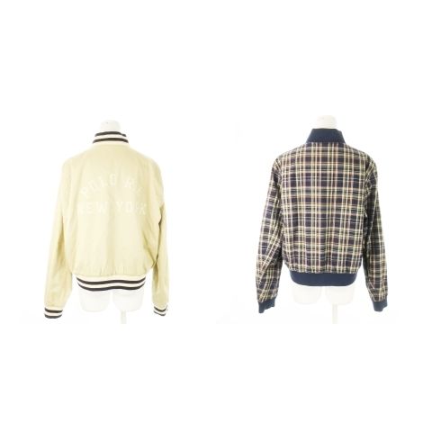 ポロ ラルフローレン POLO RALPH LAUREN MA-1 リバーシブル ブルゾン ジャケット ジップアップ リブ切替 ライン 無地 チェック L ベージュ 紺 ネイビー CK 20 GY 44
