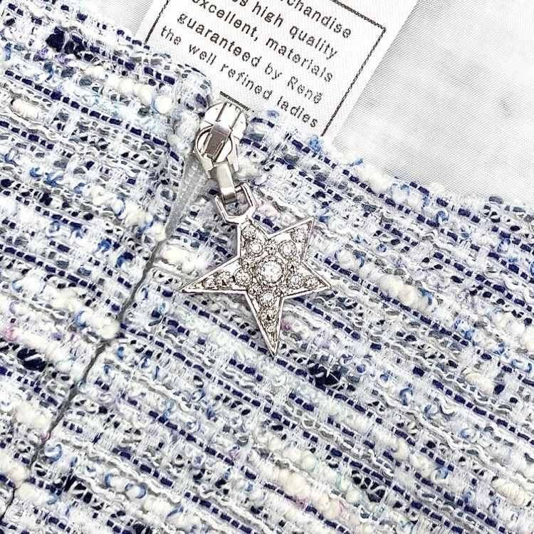 ♡極美品♡ Rene リボンブローチ付き ツイード ワンピース ネイビー