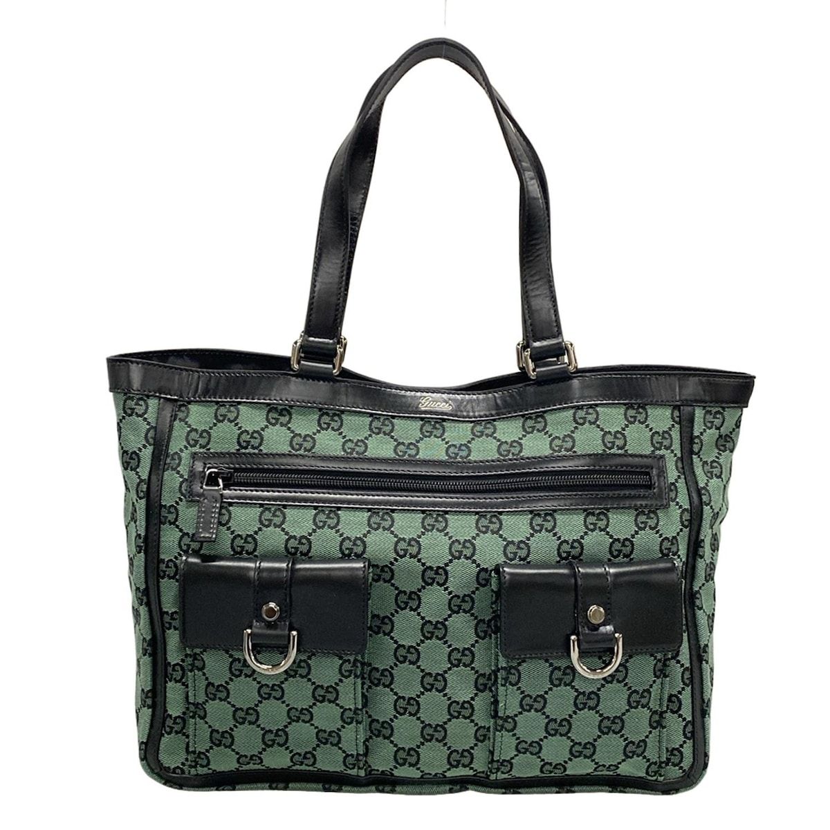 GUCCI グッチ トートバッグ GG柄 272391 グリーン×黒 レザー