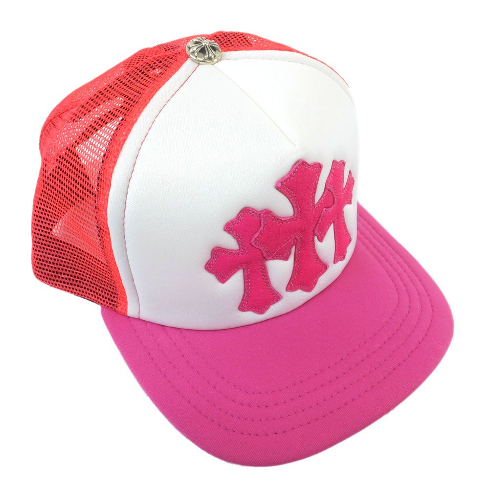 天白】クロムハーツ クロスパッチ キャップ ピンク ホワイト メッシュ