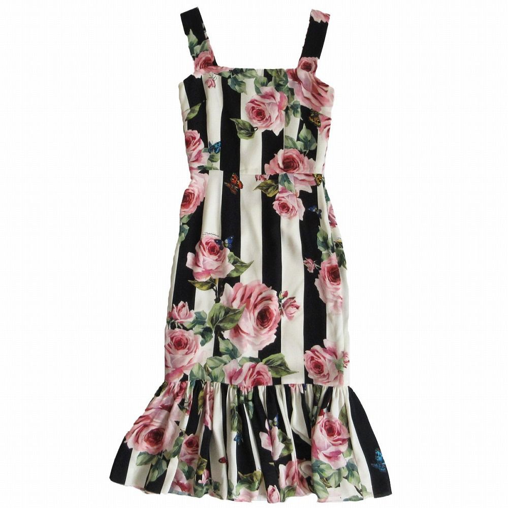 DOLCE&GABBANA シルク混 フローラルレース ワンピース 薄ピンク36