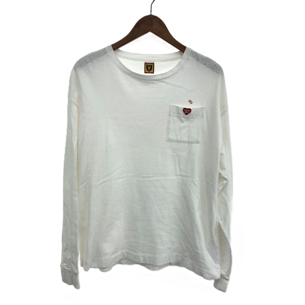 HUMAN MADE ヒューマンメイド ハートポケット 長袖 カットソー サイズ:M  ホワイト  メンズ HEART POCKET L S T-SHIRT　240001074284