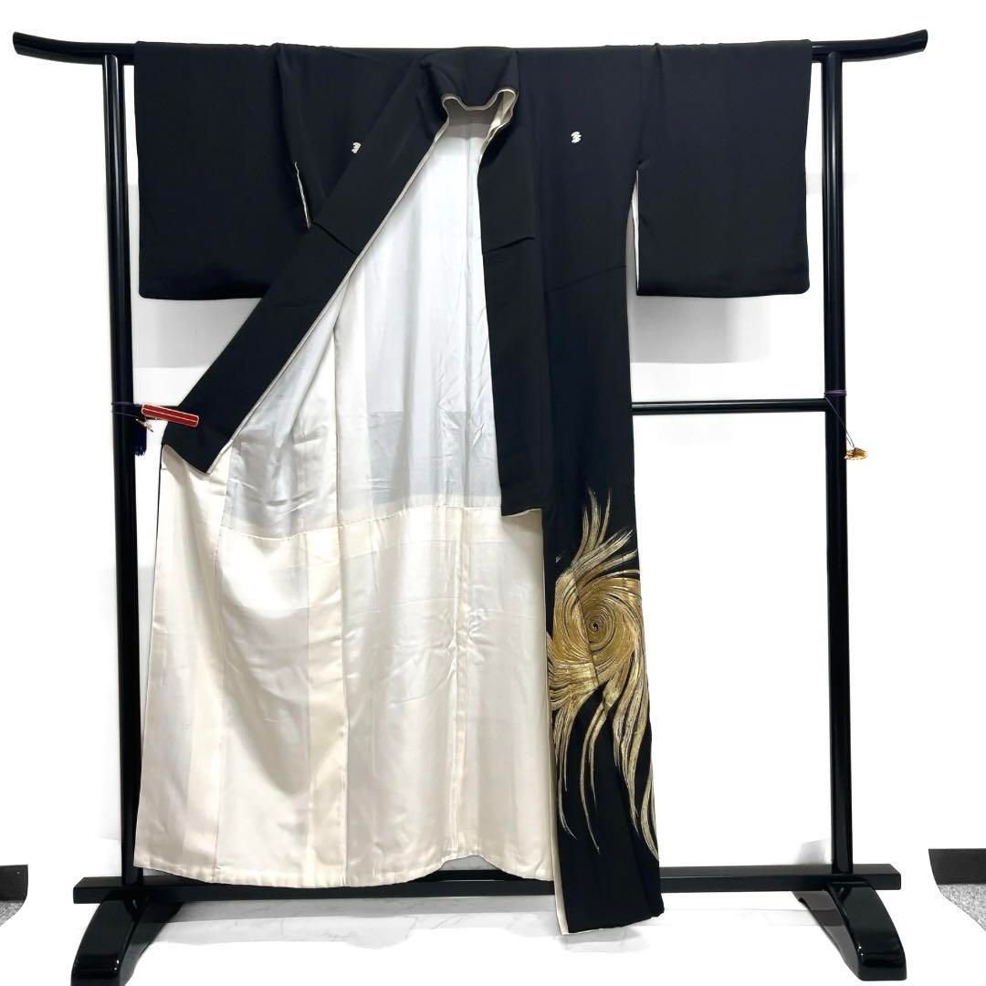 黒留袖 五つ紋 比翼付き 金糸 銀糸 金彩 銀彩 渦巻き 着物 103b d WWW_OLIVIERBERNSTEIN_COM