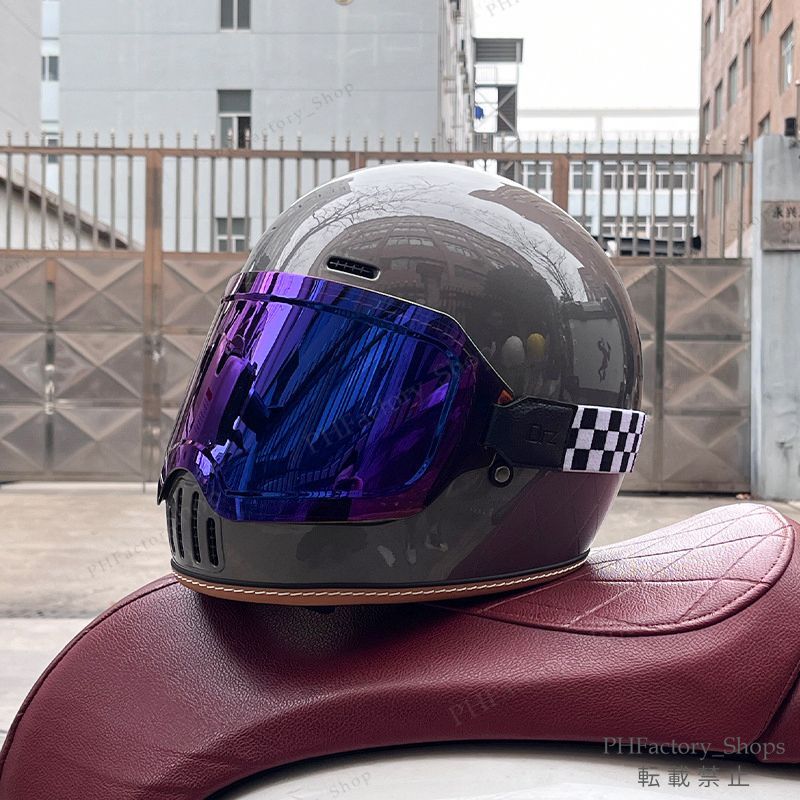 レトロヘルメット クラシック フルフェイスヘルメット ゴーグルが付き バイクヘルメット DOT認定 耐久性 安全性 通気性 男女兼用 ダークグレー A178