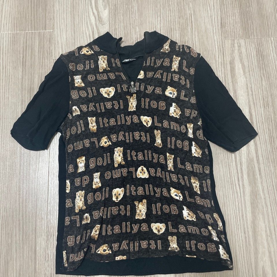 伊太利屋　動物柄 半袖シャツ サイズ11 日本製 vintage el 【20%OFFセール】 猫柄シャツ メンズ 半袖シャツ