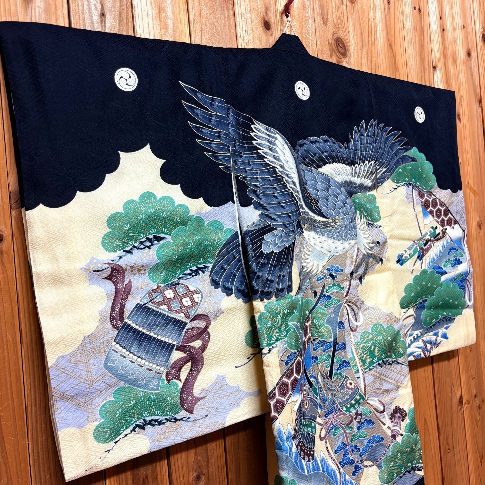  七五三 男の子 着物 袴上 正絹 記念 和装 鷹 鷲 着物 着物ドレス 着物 浴衣 和小物