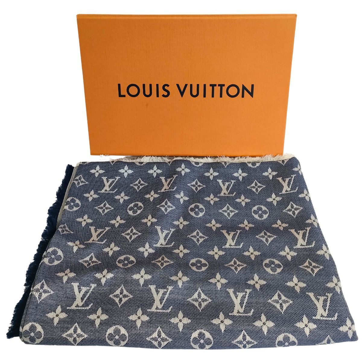 LOUIS VUITTON ルイヴィトン M71376 大判ストール ショール モノグラム デニムブルー LV レディース シルク60% ウール40%  S509 - メルカリ