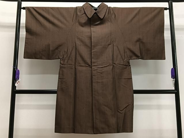 平和屋着物＃男性 和装コート 紬地 霞文 正絹 CAAX7898ua