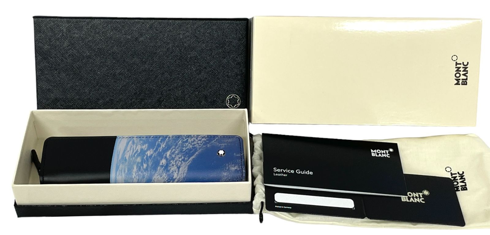 未使用 新古品 MONTBLANC モンブラン ラウンドジップ ペンケース ブラック レザー 地球 雲