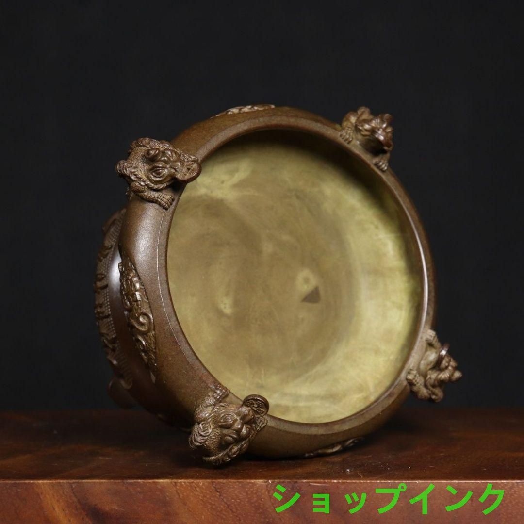 銅器 香炉 四神獣四方来財聚宝盆香炉 仏堂供養炉 装飾品 工芸品