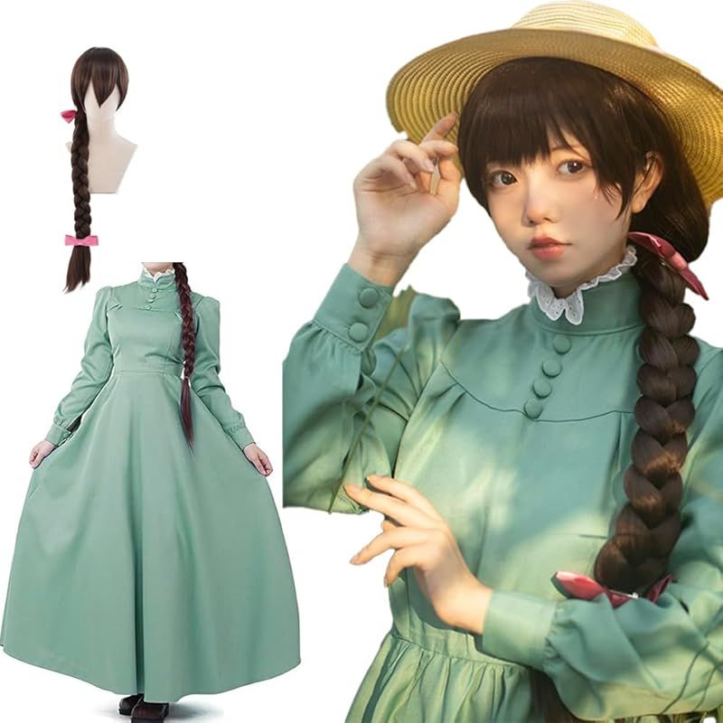 [Agtop] ハウルの動く城 ハウル コスプレ 衣装 首飾り付き 耳飾り 付き 【ウィッグ付き】ソフィー 仮装 cosplay コスチューム 舞台装 演出服 撮影 ハロウィン (ソフィー, L)