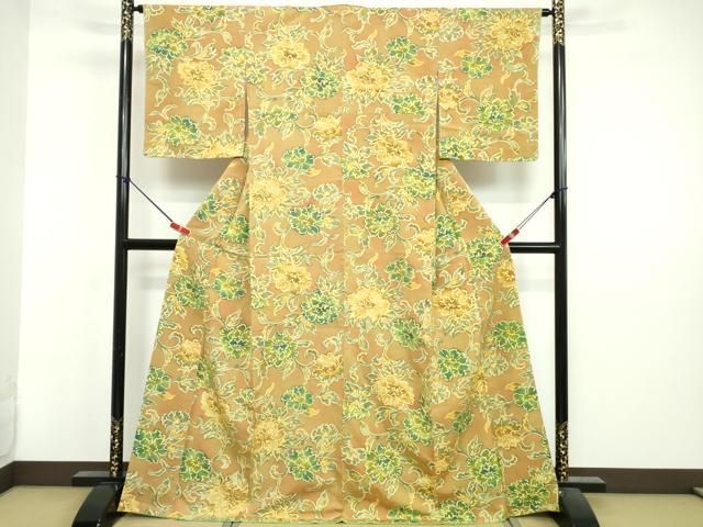 平和屋着物●上質な小紋　紬地　草花間道　正絹　逸品　未使用　AAAV7532zg 平和屋着物○上質な小紋 紬地 草花間道 正絹 逸品 未使用