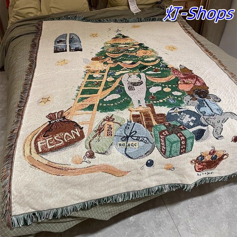 カーペット インテリア ラグマット キャンプブランケット キャンプ ソファー タペストリー クリスマス 3匹 クマ