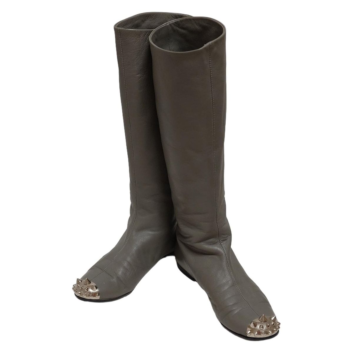 giuseppe zanotti ジュゼッペザノッティ ロングブーツ 37 1 2 レディース - グレー×シルバー スタッズ レザー