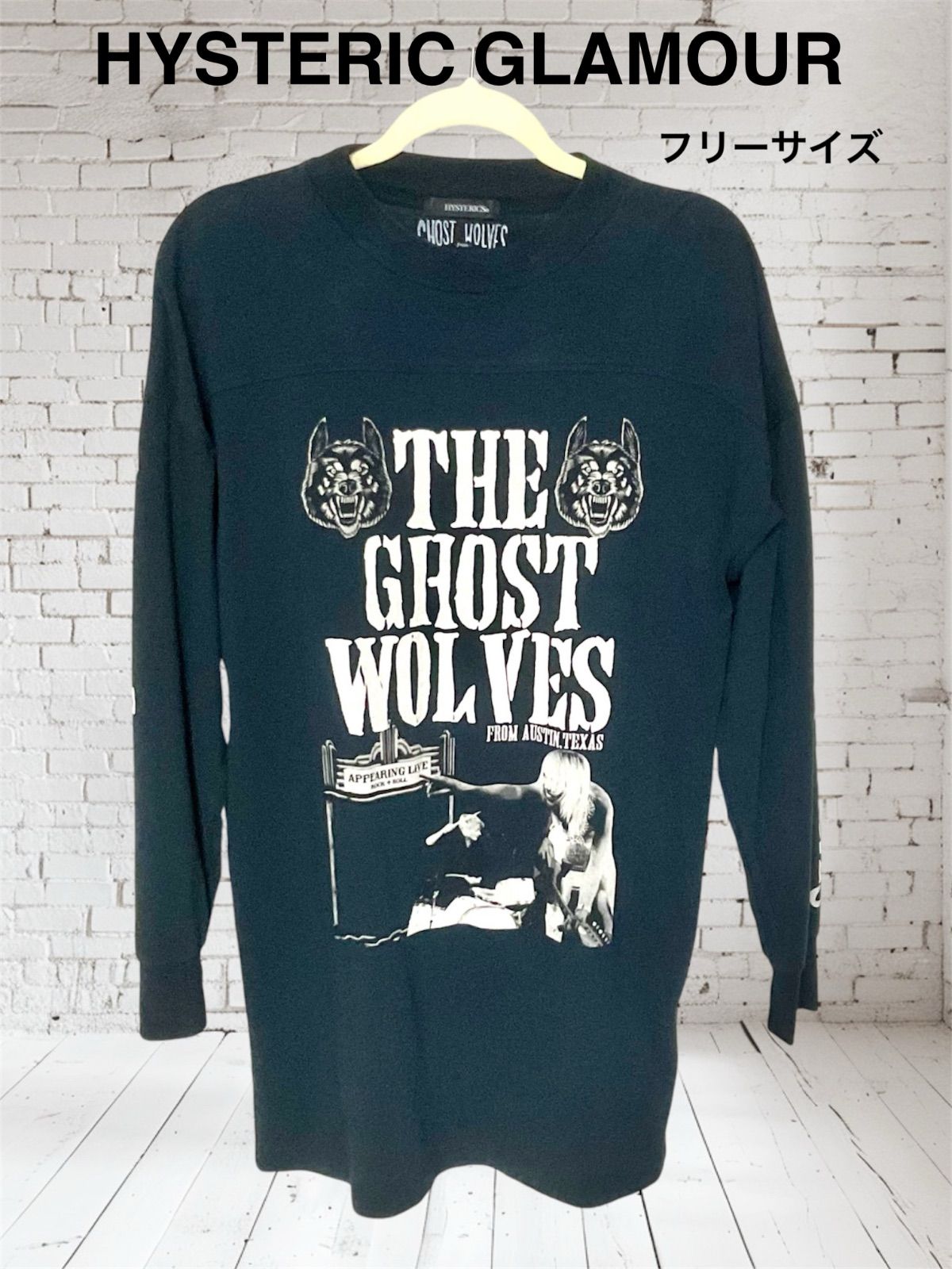 【パンクロック　コラボ品】　HYSTERIC GLAMOUR ヒステリックグラマー　HYSTERICS ヒステリックス　THE GHOST WOLVES  プリント　ワンピース　トップス　カットソー　レディース　ブラック　フリーサイズ　正規品　お値打ち