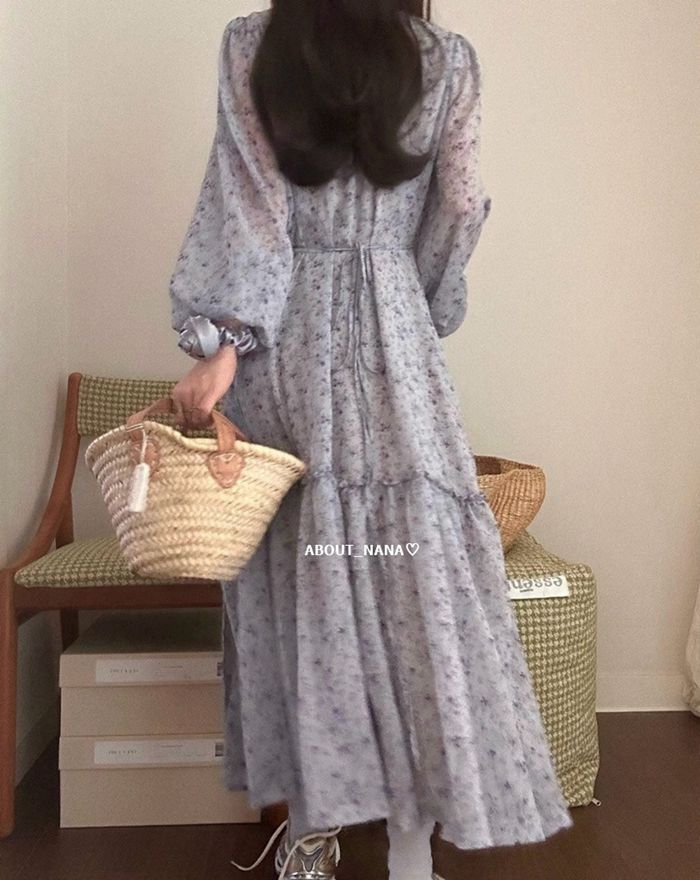春夏 おしゃれ 上品 長袖 ワンピース ワンピース 春 夏 レディース 花柄 長袖 Vネック ボリューム袖