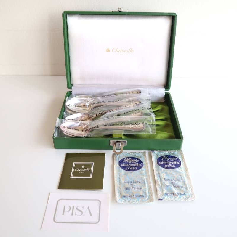 クリストフル Christofle パール Perles ティースプーン 6本セット シルバープレート カトラリー フランス製 保管変色あり 純正ケース付 銀メッキ