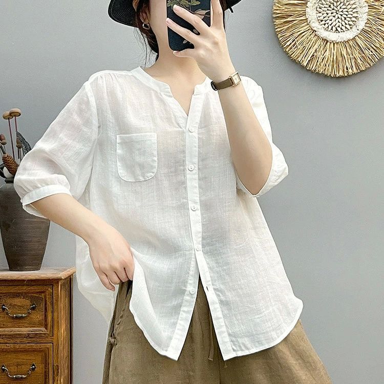 ブラウス レディース 夏 リネンシャツ 薄手 麻 フレンチスリーブ 半袖 ブラウス Tシャツブラウス 春夏 ス シンプル カジュアル ナチュラル ブラウス レディース 夏 リネンシャツ 薄手 麻 フレンチスリーブ
