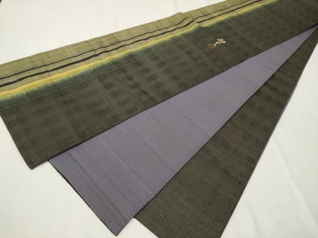 平和屋着物○染織界の匠 村松祥三 全通柄袋帯 紬地 間道 正絹 逸品