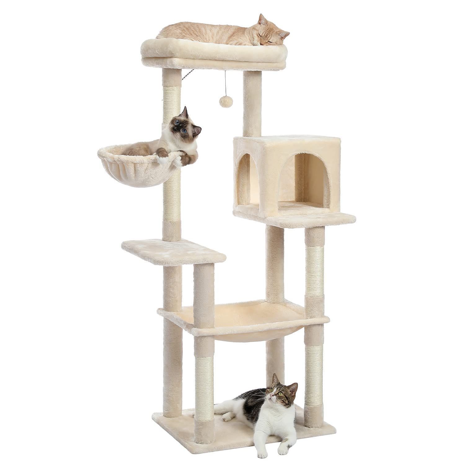 PETTOMANIA キャットタワー 猫タワー 木製 スリム 据え置き 多頭飼い