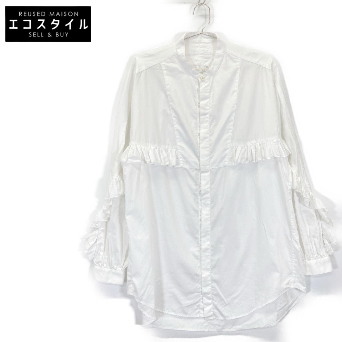 BOURRIENNE Paris X ブーリエンヌ 6511-343-0463 ホワイト コットン ギャザースリーブシャツブラウス 36