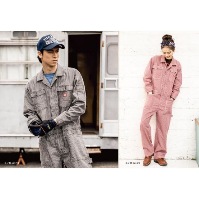 Dickies ディッキーズ ストレッチヒッコリーツナギ レッド LLサイズ D-716 ワークウェア 作業着 作業服 つなぎ オーバーオール