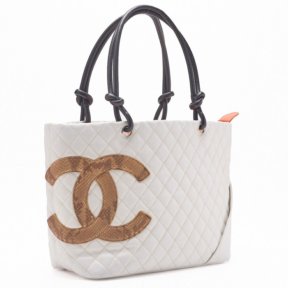 CHANEL シャネル カンボンライン マトラッセ カーフスキン パイソン 白