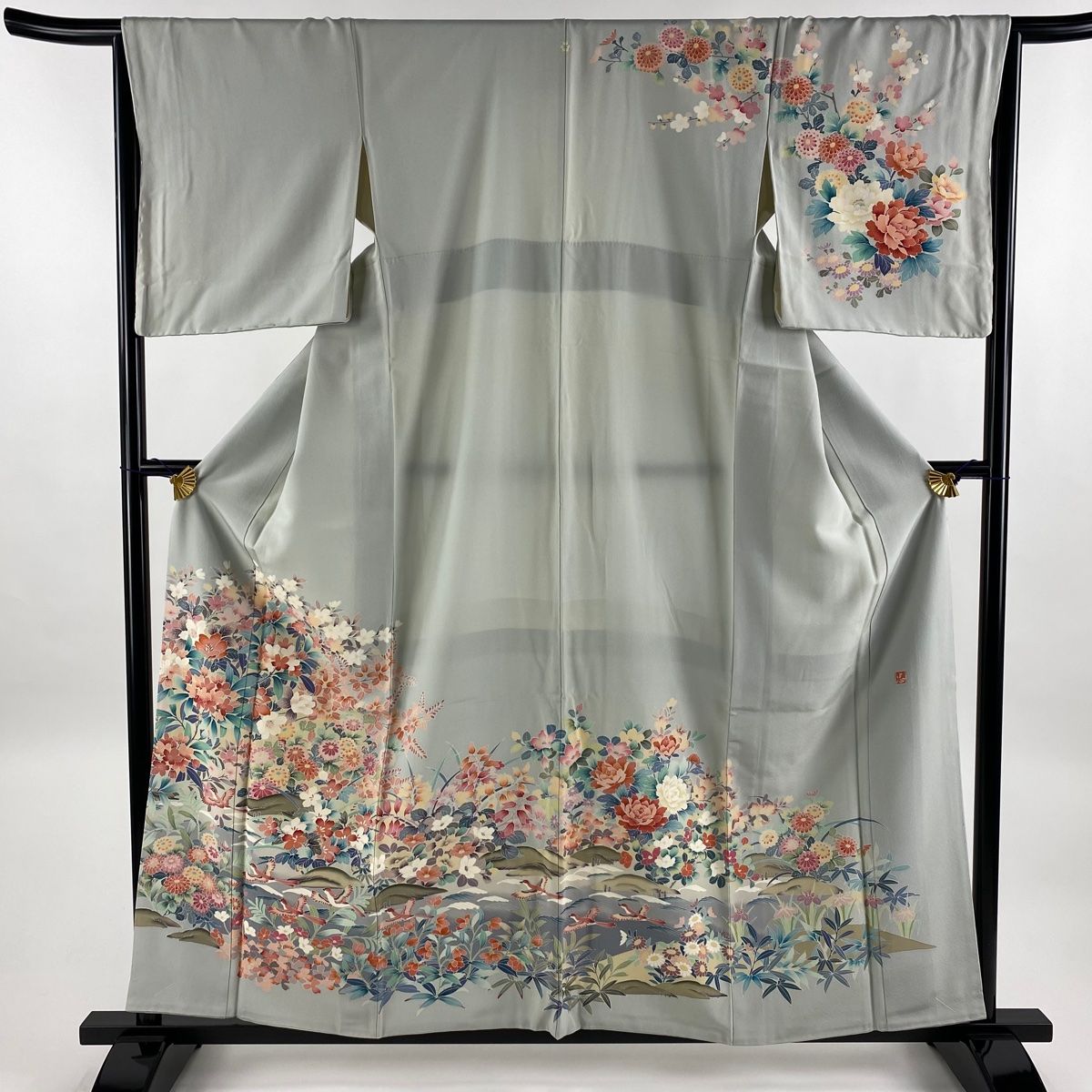 ★専用★未使用品 訪問着 薄い青緑 雀 スズメ 身丈155cm 裄丈63cm 袷 リサイクル訪問着袷 友禅染め 紺地 青海波 身丈150cm 裄63cm L