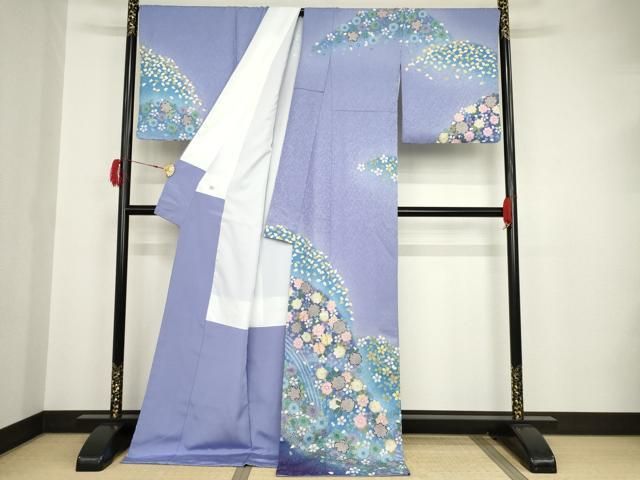 平和屋着物○訪問着 駒刺繍 短冊花文 暈し染め 金彩 正絹