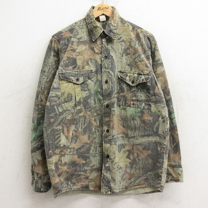 L/古着 長袖 ハンティング シャツ メンズ コットン ベージュ系他 カーキ 迷彩 24sep07 中古 トップス
