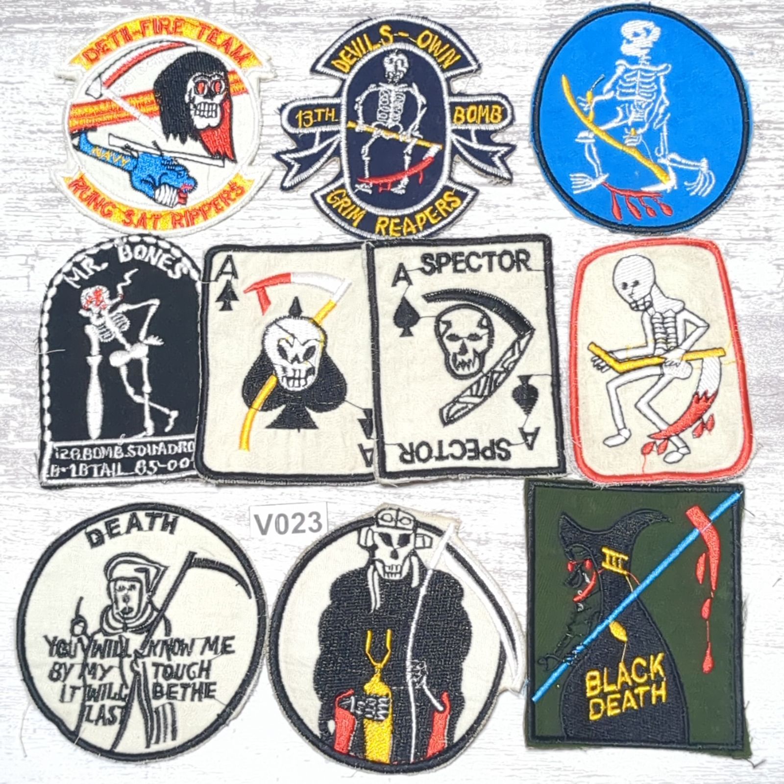 高品質，人気SALE ワッペン 10枚 ★V023 死神 スカル 髑髏 ドクロ ベトナム 戦争 パッチ ミリタリー  装備用 US ARMY 古着 刺繍 おしゃれ リメイク アメカジ 軍物 米軍 その他