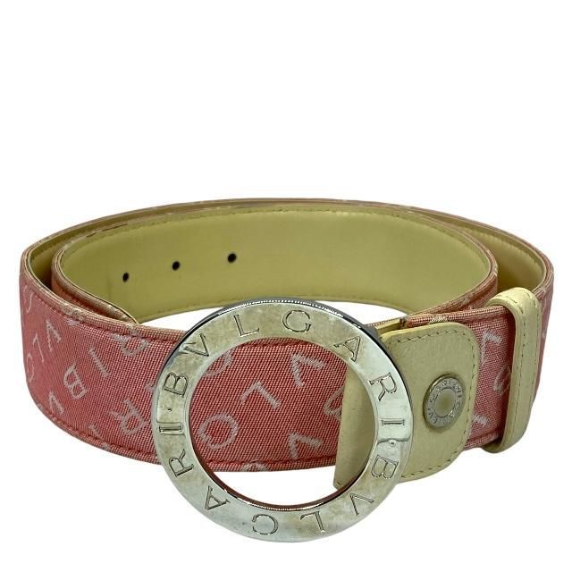 BVLGARI ロゴマニア ベルト サークルバックル ピンク キャンバス×レザー BVLGARI ブルガリ ロゴマニア ベルト サークルバックル