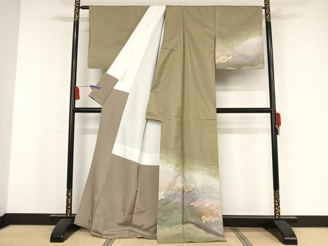 平和屋着物●訪問着　作家物　紬地　マーブル染め　箔散らし　墨流し　金彩　正絹　逸品　AAAX0097np 平和屋着物○訪問着 作家物 紬地 マーブル染め 箔散らし 墨流し 金彩