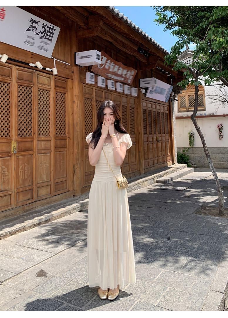 春のスクエアネックスカートモテ服ロングワンピ上品セクシー高見えアイテム