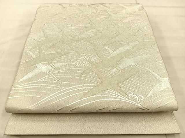 平和屋着物○東京友禅 熊谷好博子 太鼓柄袋帯 唐織 作家物 総刺繍 宝寿