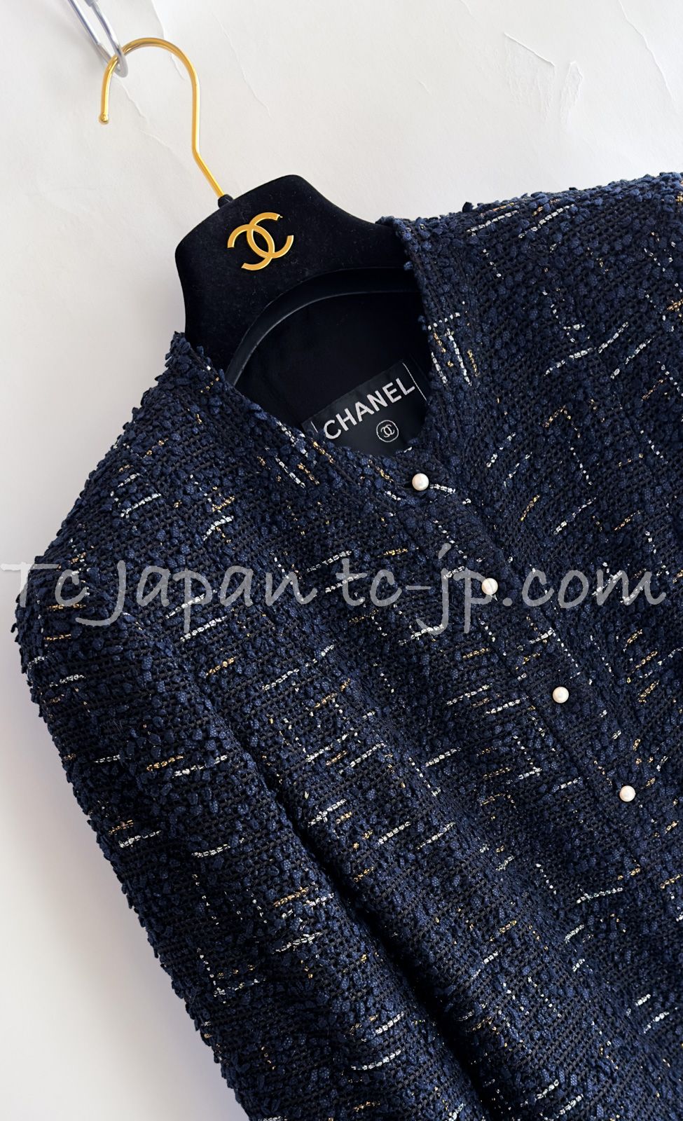 シャネル ジャケット CHANEL ブラック ネイビー メタリック