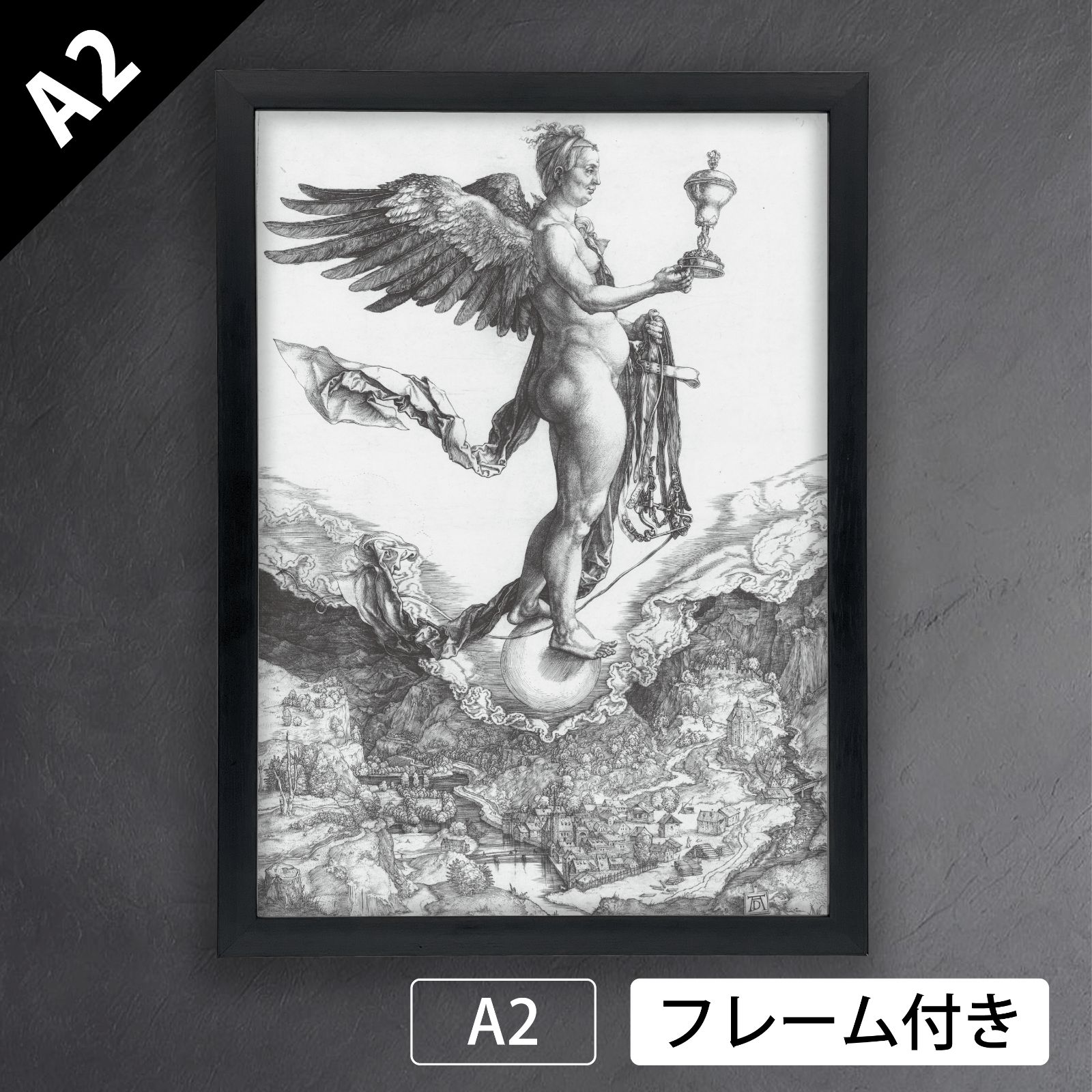 アルブレヒト デューラー ネメシス 大いなる幸運 1501～1502年頃 アートポスターA2 マット紙 フレーム付 IN