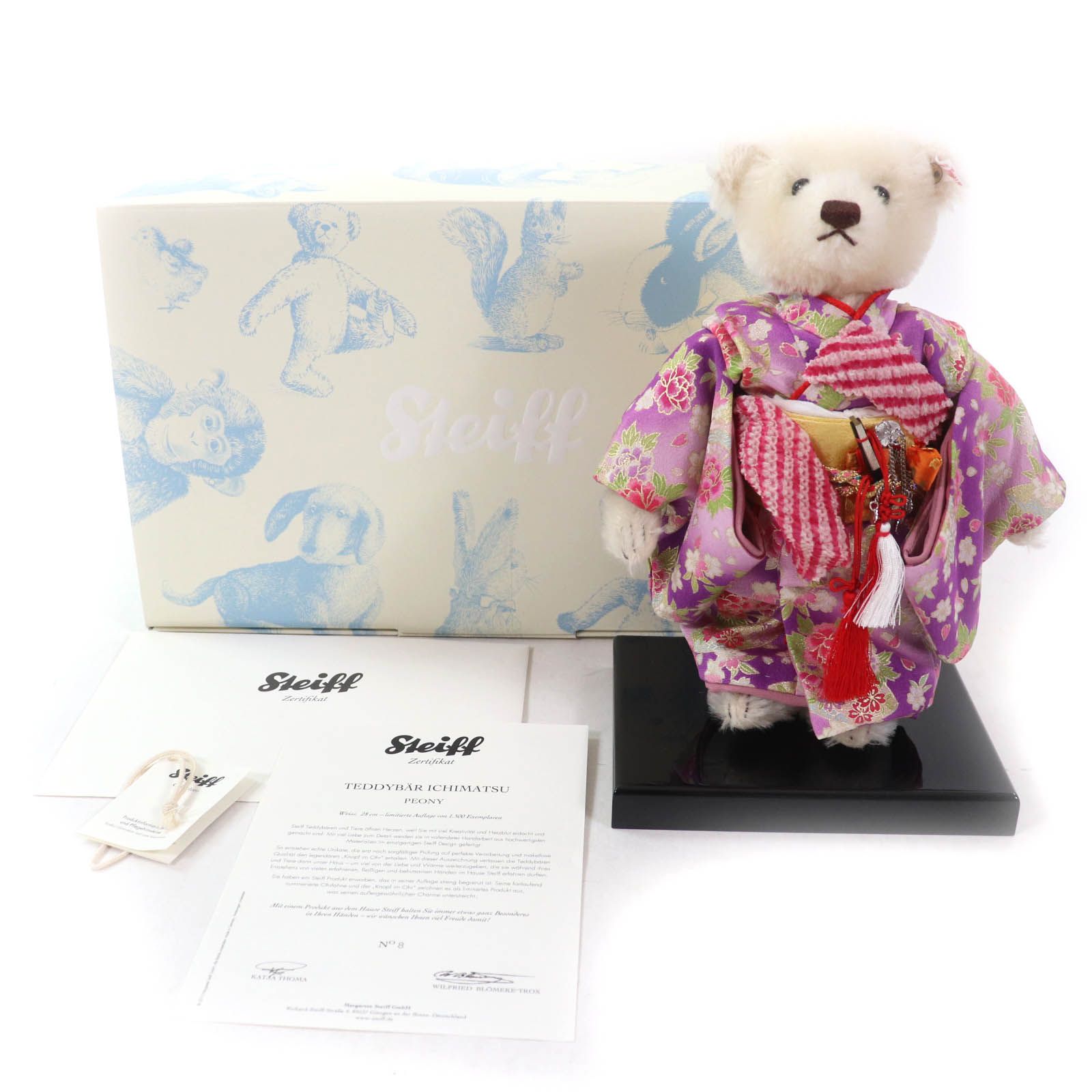 美品★Steiff シュタイフ 677380 市松 牡丹 2012年 日本限定 台座付 テディベア ぬいぐるみ オフホワイト ドイツ製 レディース 美品☆Steiff シュタイフ 677380 市松 牡丹 2012年 日本限定