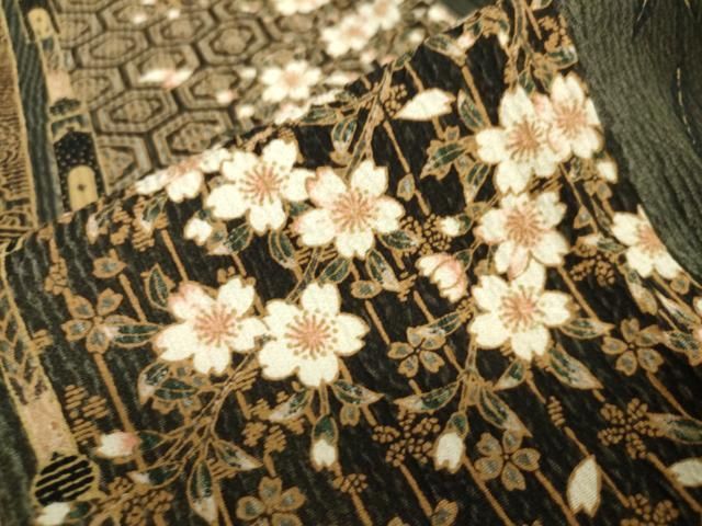 平和屋着物○上質な小紋 絞り 七宝文 黒地 正絹 逸品 CAAR1399hy