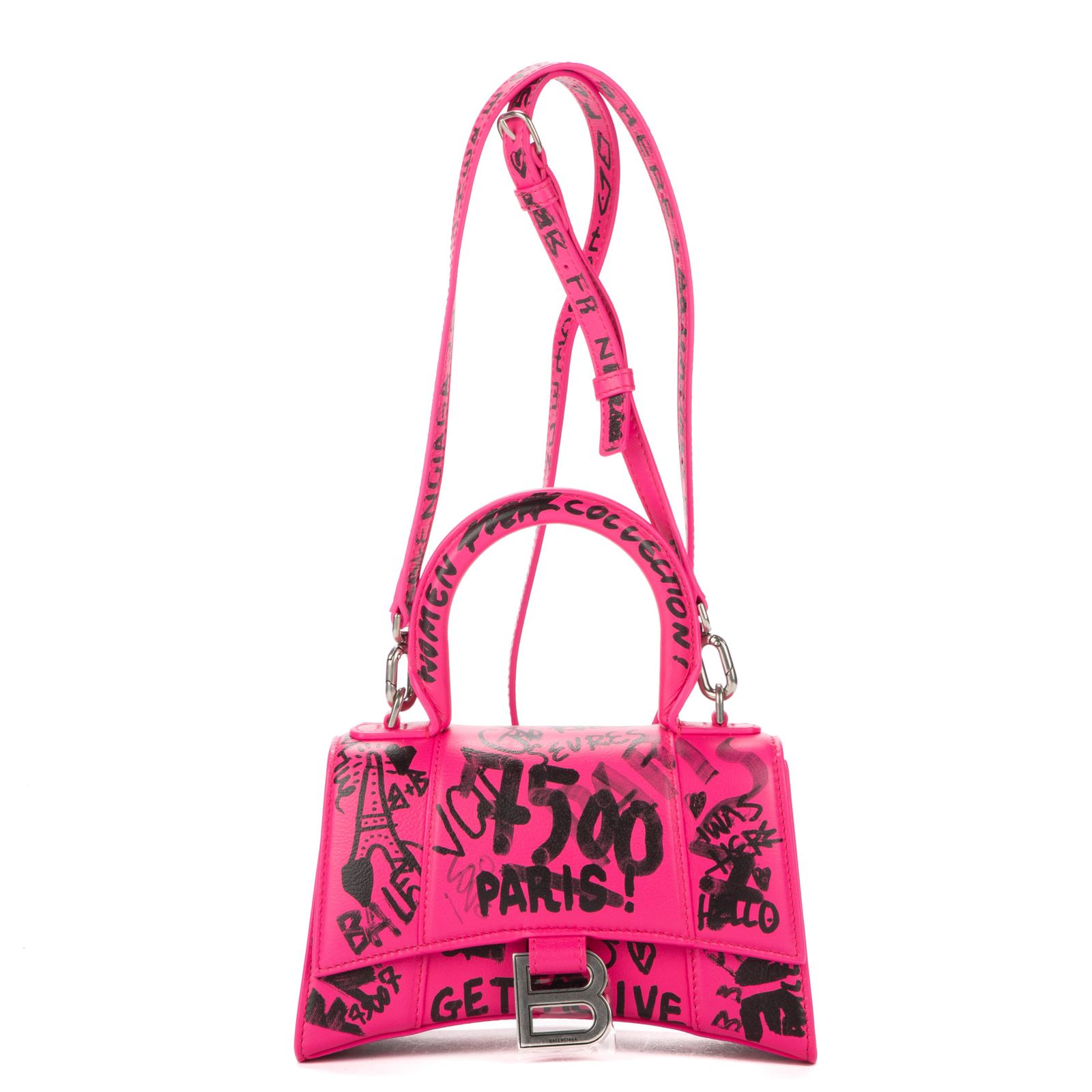 BALENCIAGA バレンシアガ XS アワーグラス ピンクグレインカーフスキンレザーN