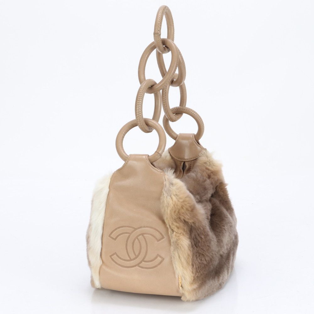 シャネル シリアルシール付 ラビット ファー レザー チェーン  