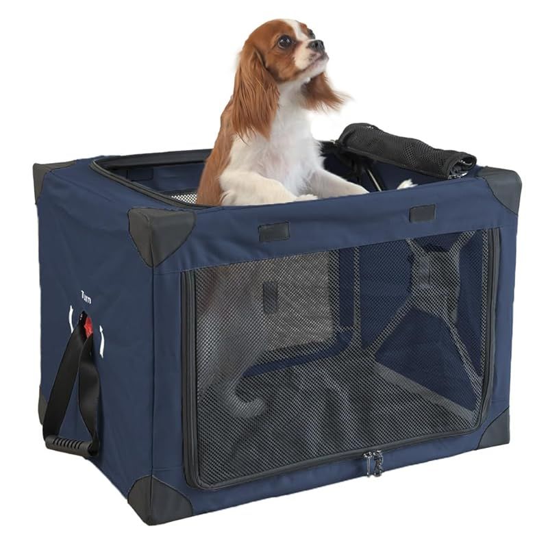 シンセーインターナショナル ペットキャリー 犬 猫 キャリー 折りたたみケージ ペットクレート Mサイズ ネイビー