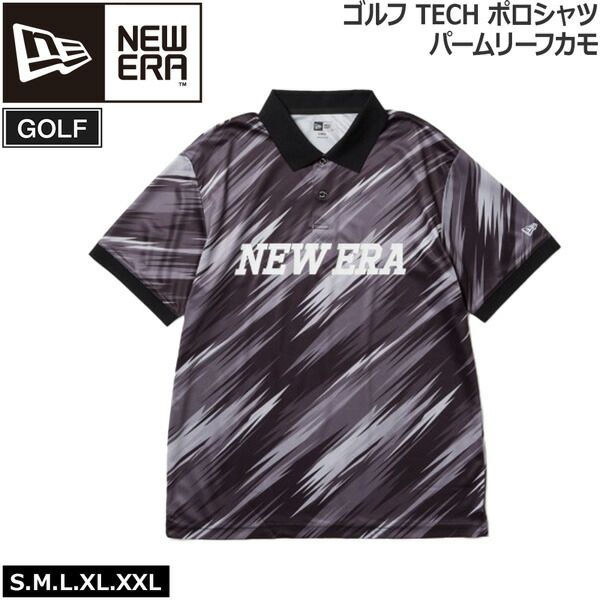 ニューエラ ゴルフ シャツ NEWERA 半袖 TECH ポロシャツ パームリーフカモ ブラック GOLF ポリエステル