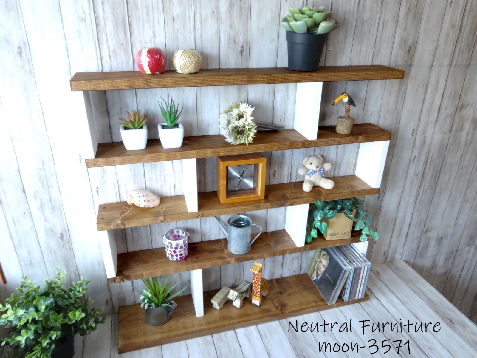 ハンドメイド ４段ラック チーク＆ホワイト