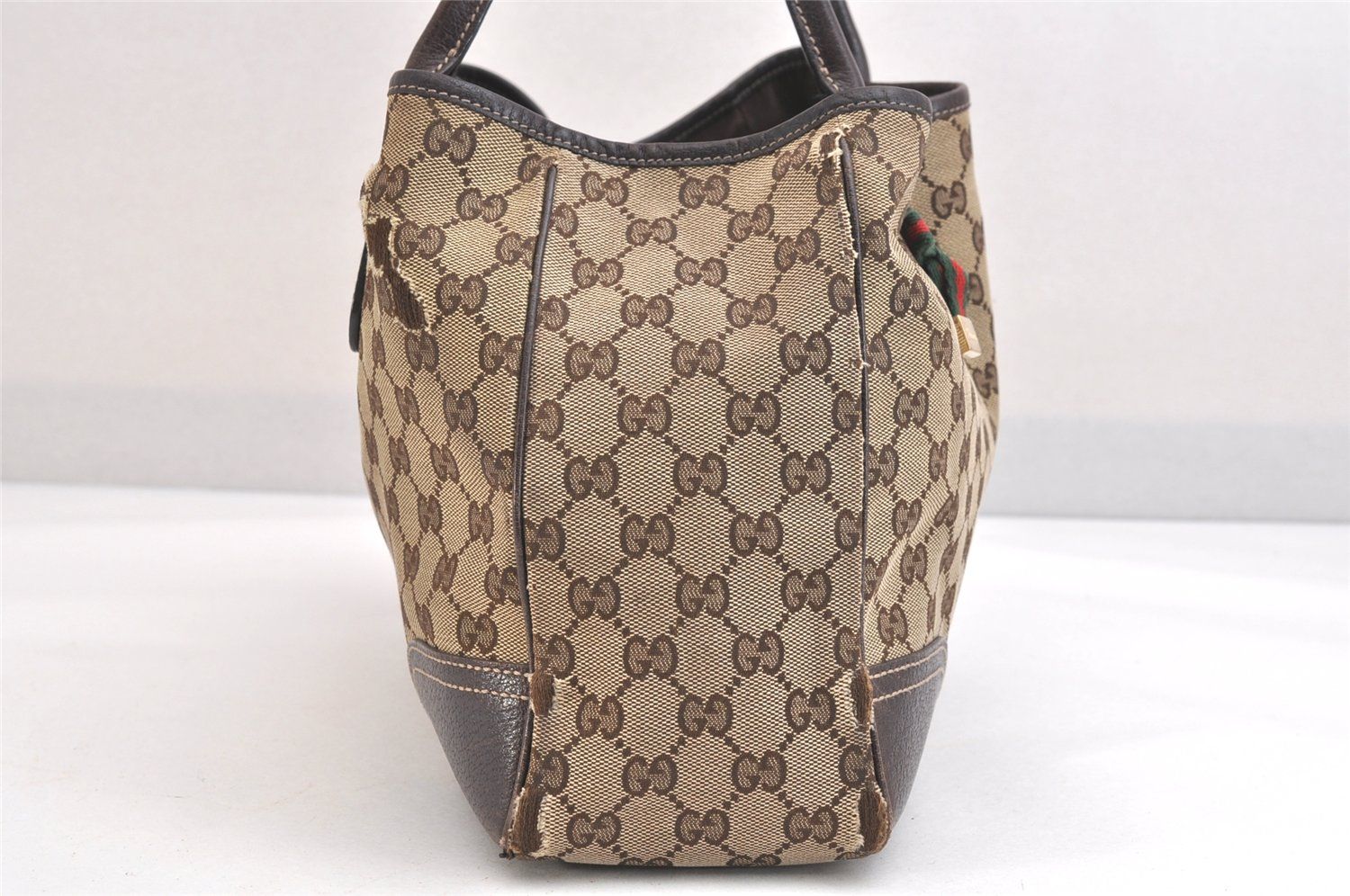 GUCCI グッチ ウェブ シェリーライン プリンシー リボン トートバッグ GGキャンバス 163805 ブラウン 2429N DECORATOM_COM_BR